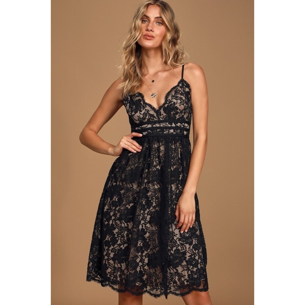 Lulus Treasure Me Black Lace Midi Dress - Size S